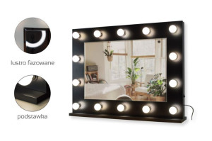 Lustro do toaletki Hollywood z Oświetleniem LED Czarne 60 x 80 Bez żarówek