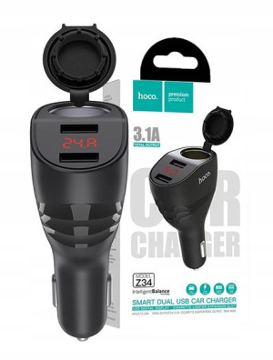 Rozdzielacz zapalniczki 2xUSB 3,1A Woltomierz Z34
