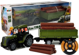 Zielony Traktor Z Przyczepą Belami Drewna Zdalnie Sterowany 2.4G
