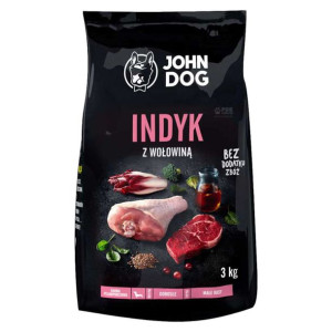 JOHN DOG Indyk z wołowiną 3kg Sucha Karma PREMIUM MAŁE RASY
