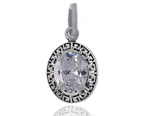 Wisiorek Srebrny Grecki Duża Cyrkonia 10mm Pr. 925