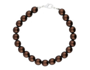 Srebrna Bransoletka Perły Perełki Brązowa 8mm 19cm