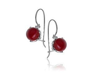 Wiszące Kolczyki Czerwona Kuleczka 10mm Srebro 925