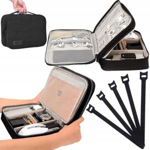 Organizer Podróżny Torba Na Kable Ładowarki Etui Pokrowiec +5 Rzepów Gratis