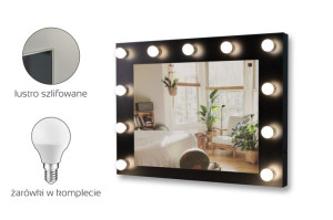 Lustro do toaletki Hollywood z Oświetleniem LED Czarne 60 x 80 Żarówki