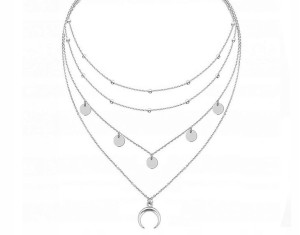 Srebrny Choker Poczwórny Księżyc Kulki Srebro 925