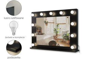 Lustro do toaletki Hollywood z Oświetleniem LED Czarne 60 x 80 Żarówki