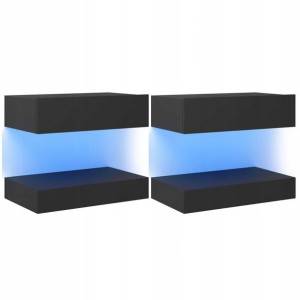 Szafki Nocne Szuflada Wiszące Led Półki Szare 60cm