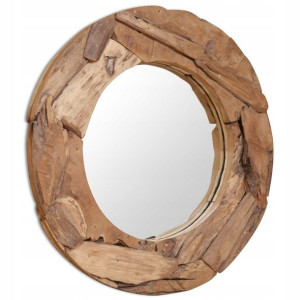 Lustro Dekoracyjne Z Ramą Drewno 80 Cm, Okrągłe