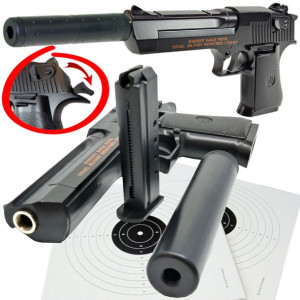 Desert Eagle Pistolet Metalowy Na Kulki 6mm Replika ASG + Tłumnik