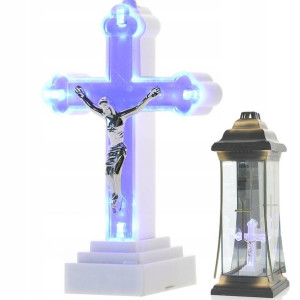 Krzyż Krzyżyk Figurka Led Na Grób Znicz Wkład 13cm