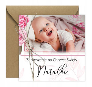 24h Zaproszenia Na Chrzest Zdjęcie + Imię + Koperta + Sznurek Wzór Zc2