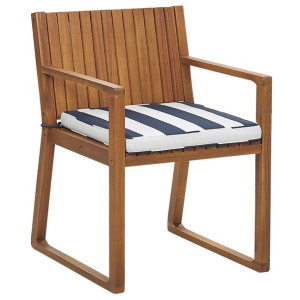 Krzesło ogrodowe akacjowe jasne drewno z poduszką niebiesko-białą SASSARI