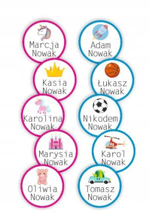 Metki z imieniem NAKLEJKI IMIENNE Imienniki 72 szt
