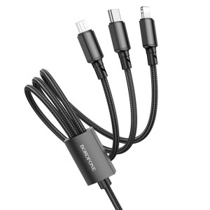 Borofone Kabel BX72 3w1 USB na Typ C, micro USB, Lightning 2A 1 metr czarny