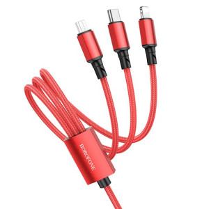 Borofone Kabel BX72 3w1 USB na Typ C, micro USB, Lightning 2A 1 metr czerwo
