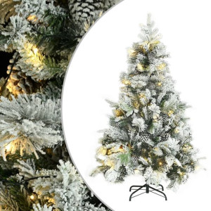 Choinka flokowana śniegiem z LED i szyszkami, 150 cm, PVC i PE