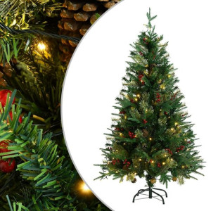 Choinka z LED i szyszkami, zielona, 150 cm, PVC i PE