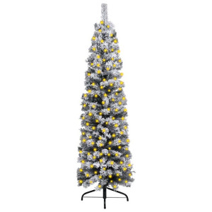 Smukła choinka flokowana śniegiem, z LED, zielona, 120 cm, PVC