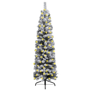 Smukła choinka flokowana śniegiem, z LED, zielona, 240 cm, PVC