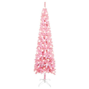Smukła choinka z lampkami LED, różowa, 150 cm