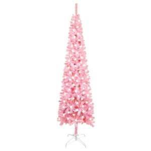 Smukła choinka z lampkami LED, różowa, 240 cm