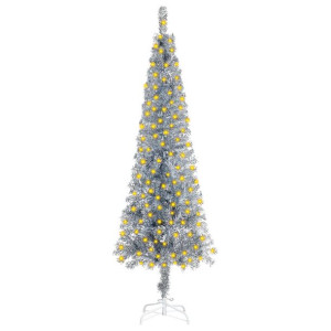 Smukła choinka z oświetleniem LED, srebrna, 210 cm