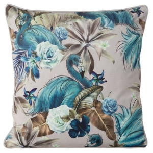 Poszewka dekoracyjna w kwiaty VELVET62 45X45 beżowo niebieska