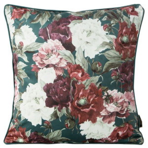 Poszewka dekoracyjna w kwiaty VELVET65 45X45 zielono bordowa