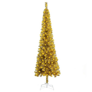 Smukła choinka z oświetleniem LED, złota, 240 cm