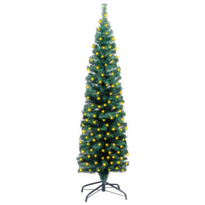 Smukła sztuczna choinka z LED i stojakiem, zielona, 120 cm, PVC