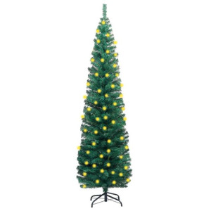 Smukła sztuczna choinka z LED i stojakiem, zielona, 180 cm, PVC