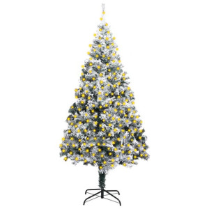 Sztuczna choinka flokowana śniegiem z LED, zielona, 300 cm, PVC