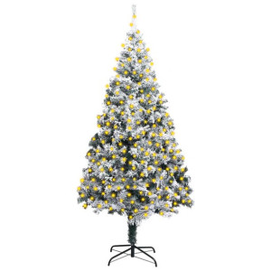 Sztuczna choinka flokowana śniegiem z LED, zielona, 400 cm, PVC
