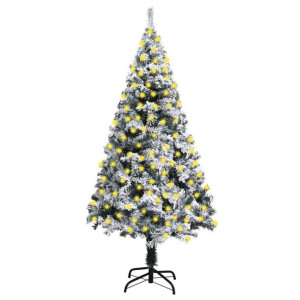 Sztuczna choinka flokowana śniegiem, z LED, zielona, 240 cm