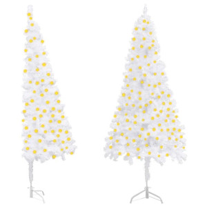 Sztuczna choinka narożna z lampkami LED, biała, 150 cm, PVC