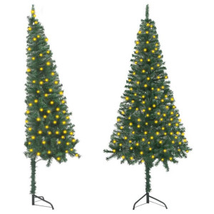 Sztuczna choinka narożna z lampkami LED, zielona, 210 cm, PVC