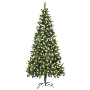 Sztuczna choinka z lampkami LED i szyszkami, 210 cm
