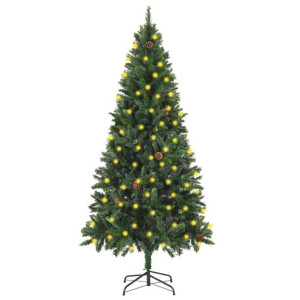Sztuczna choinka z lampkami LED i szyszkami, zielona, 180 cm