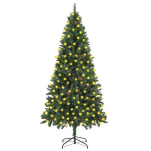 Sztuczna choinka z lampkami LED i szyszkami, zielona, 210 cm