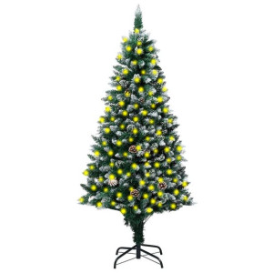 Sztuczna choinka z LED, szyszkami i białym śniegiem, 210 cm