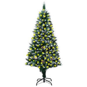 Sztuczna choinka z LED, szyszkami i białym śniegiem, 240 cm