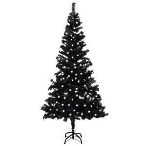 Sztuczna choinka ze stojakiem i LED, czarna, 240 cm, PVC