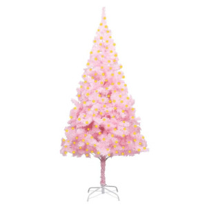 Sztuczna choinka ze stojakiem i LED, różowa, 210 cm, PVC
