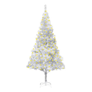 Sztuczna choinka ze stojakiem i LED, srebrna, 180 cm, PET