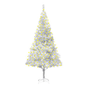 Sztuczna choinka ze stojakiem i LED, srebrna, 210 cm, PET