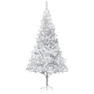 Sztuczna choinka ze stojakiem i LED, srebrna, 240 cm, PET