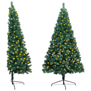 Sztuczna choinka, LED i stojak, połowa, zielona, 210 cm, PVC