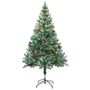 Sztuczna, oszroniona choinka z lampkami LED i szyszkami, 150 cm