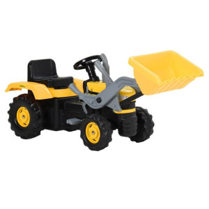 Traktor dziecięcy z łyżką koparki i pedałami, żółto-czarny